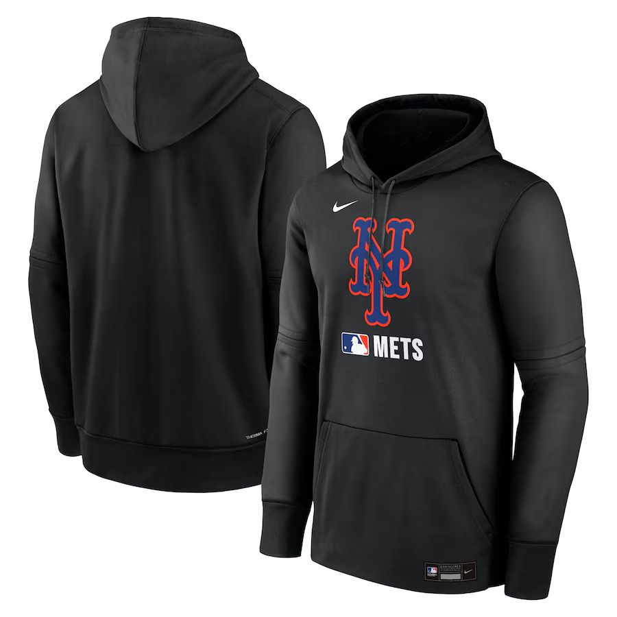 Men 2025 MLB New York Mets Black Nike hoodie style 1